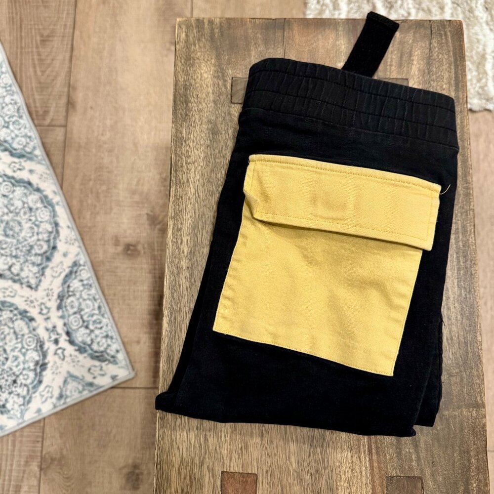 *SALE* NoBrand Men's FunkyFun Carpenter Pants (Black w/ Yellow Pockets, 30Wx27L)